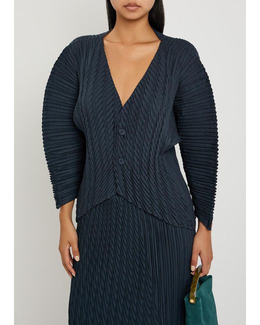 Issey Miyake Blue Pleated Woven Cardigan