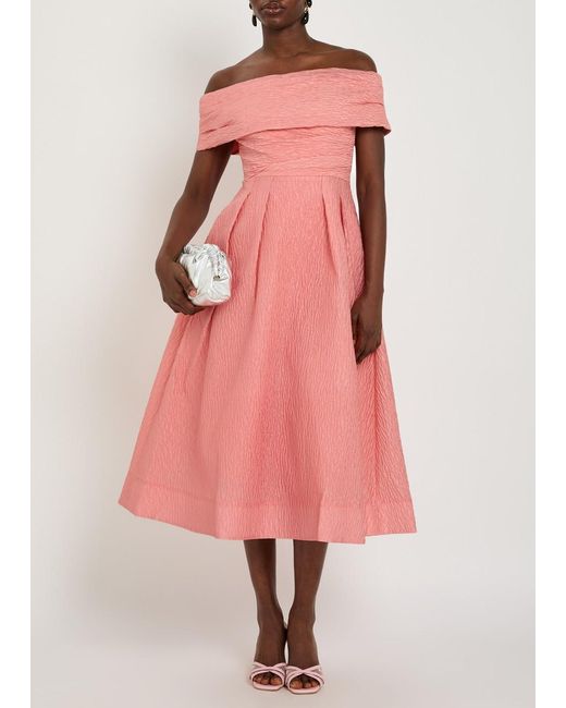 Rebecca Vallance Pink Adalyn Off-The-Shoulder Cloqué Midi Dress