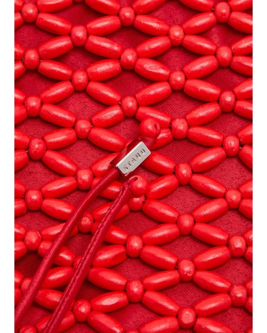 Staud Red Karla Leather And Wooden-Bead Top Handle Bag