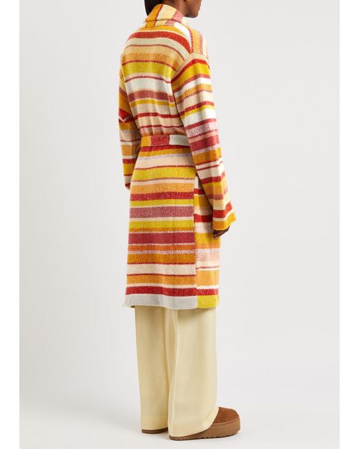 The Elder Statesman Orange Striped Belted Cashmere Cardigan