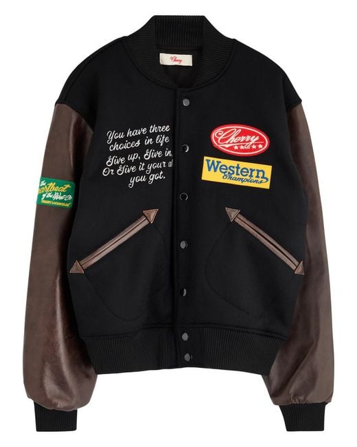 CHERRY LA Black Western Champion Wool-Blend Varsity Jacket for men