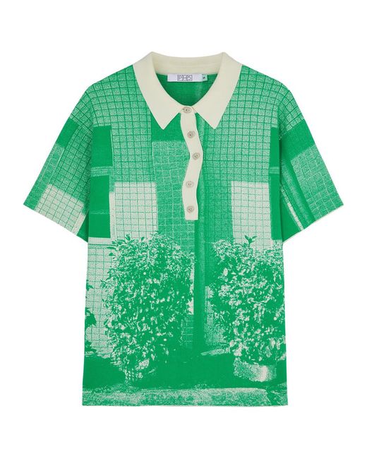 Ph5 Green Sylvie Intarsia Stretch-Knit Polo Shirt