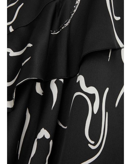 High Black Swathe Printed Satin Midi Dress