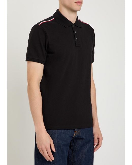 Moncler Black Logo-Appliquéd Piqué Cotton Polo Shirt for men
