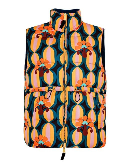 LaDoubleJ Orange Printed Reversible Quilted Shell Gilet