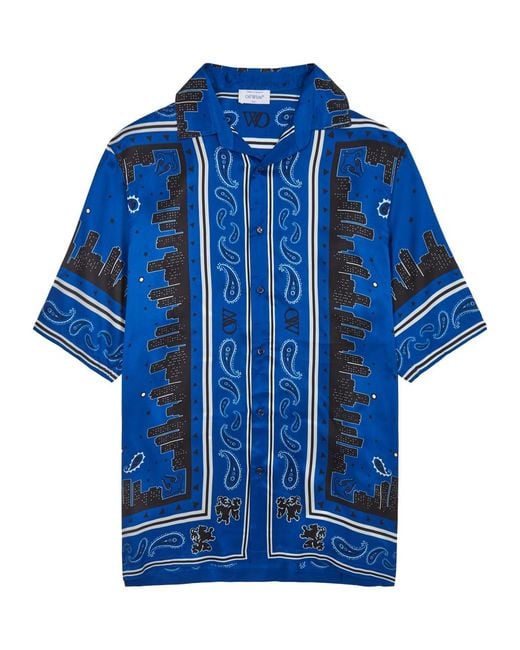 Off-White c/o Virgil Abloh Blue Printed Satin Shirt for men