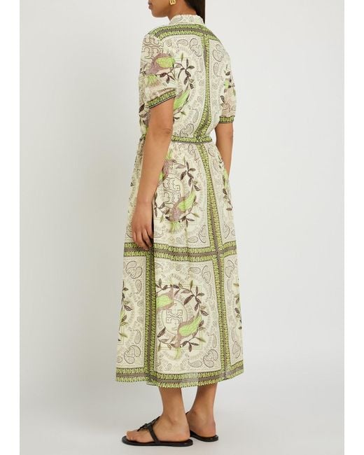 Tory Burch Metallic Printed Silk And Cotton-Blend Midi Shirt Dress