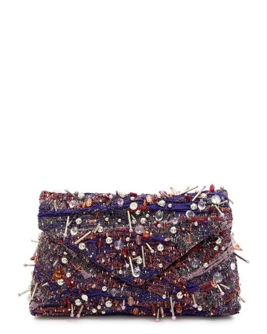 Dries Van Noten Purple Embroidered Envelope Cloqué Clutch Bag