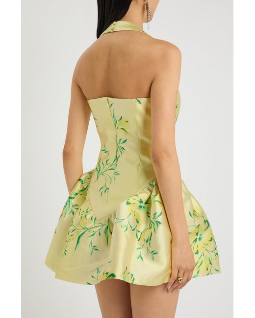 De La Vali Yellow Aura Floral-Print Faille Mini Dress