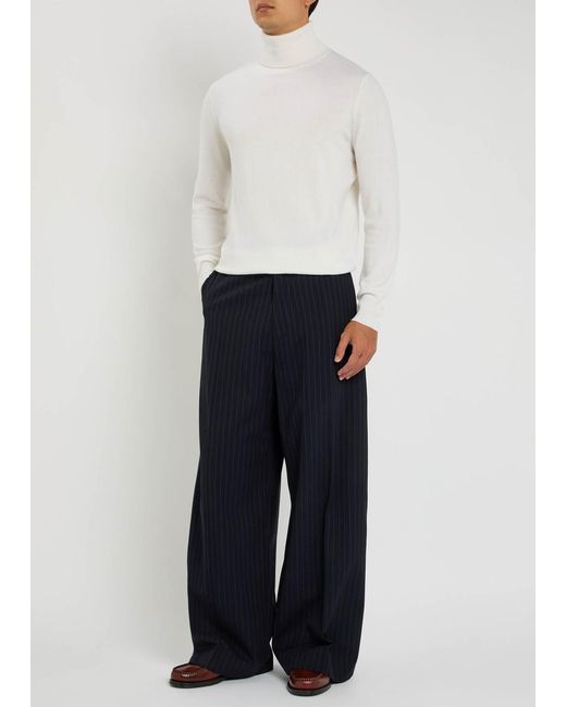 Allude White Roll-Neck Cashmere Top for men