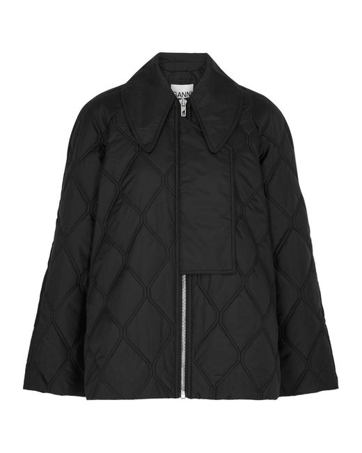 Ganni Black Quilted Ripstop Shell Jacket