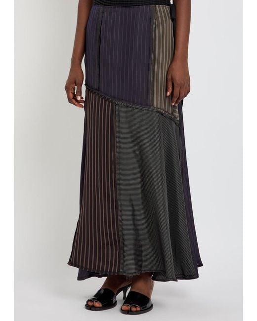 Maison Margiela Gray Panelled Striped Satin Midi Skirt