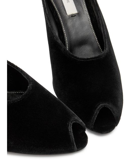 Totême Black 85 Peep-Toe Velvet Mules