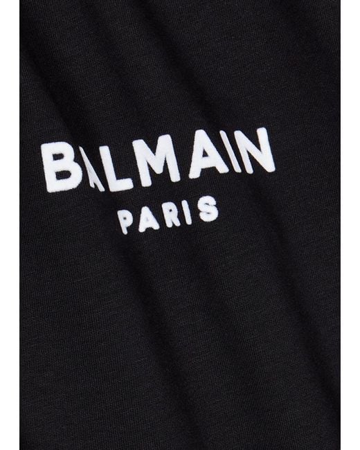 Balmain Black Cropped Ss Flocked Logo Top