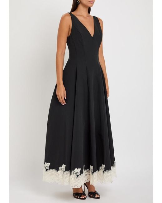 Jonathan Simkhai Black Mira Lace-Trim Cotton-Blend Faille Maxi Dress