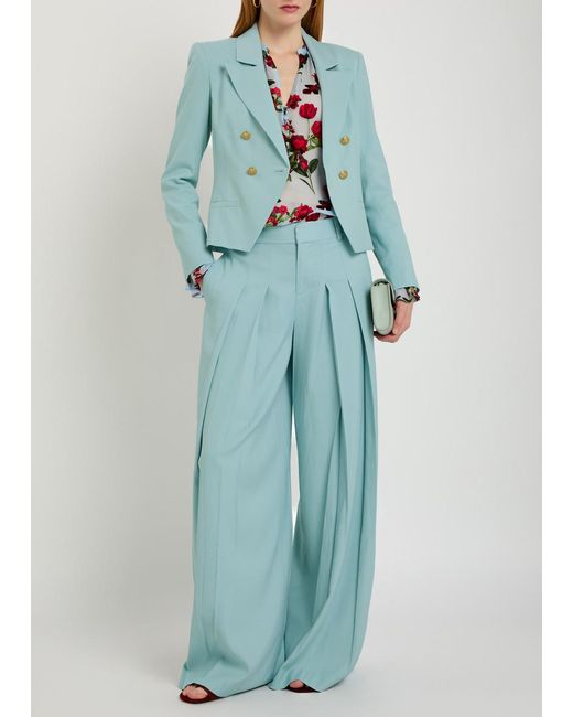 Alice + Olivia Blue Sable Double-Breasted Cropped Blazer