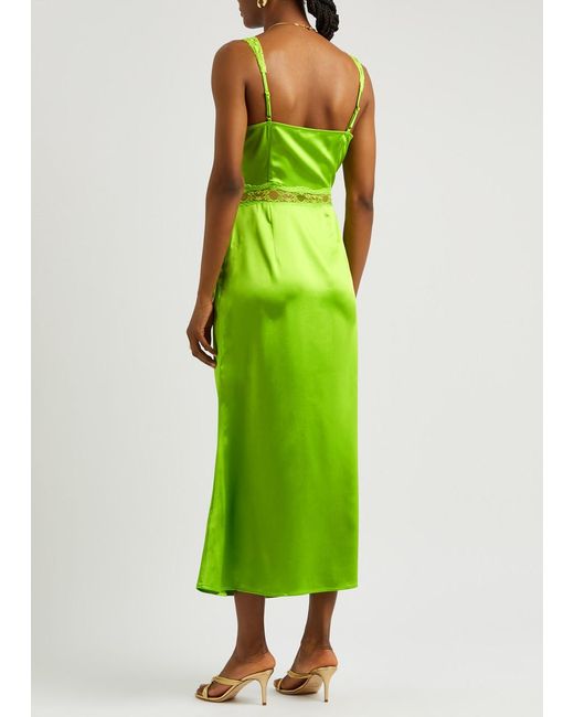 Never Fully Dressed Green Mimi Lace-trimmed Satin Maxi Dress