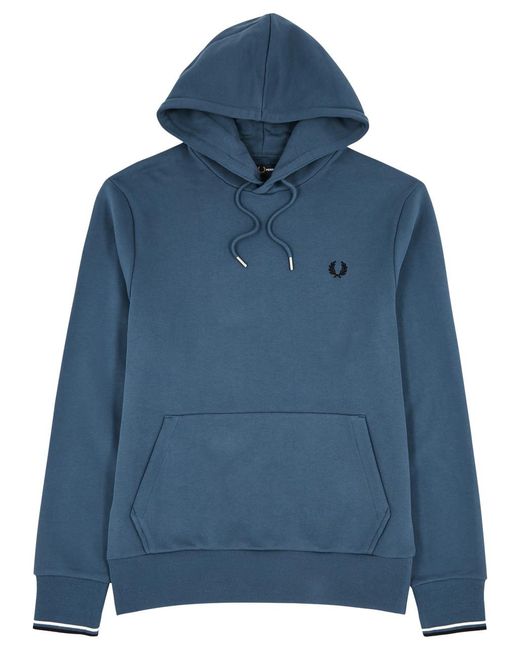Fred Perry Blue Logo-embroidered Hooded Cotton Sweatshirt for men