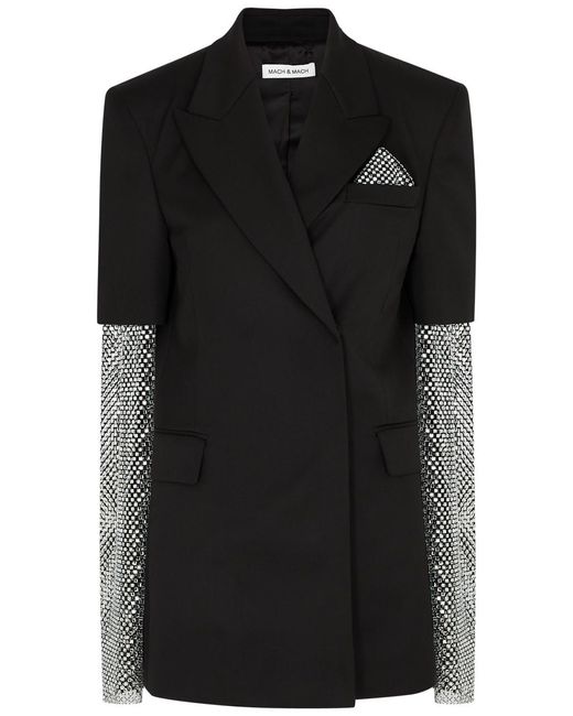 Mach & Mach Black Crystal-embellished Wool Mini Blazer Dress