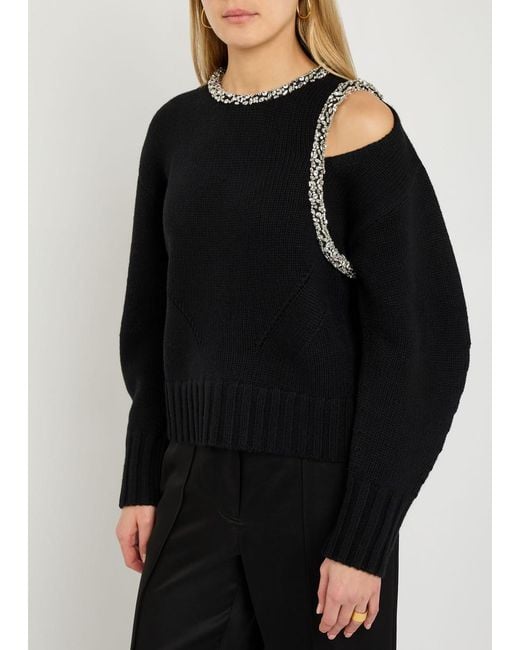 Jonathan Simkhai Black Monroe Crystal-Embellished Wool-Blend Jumper