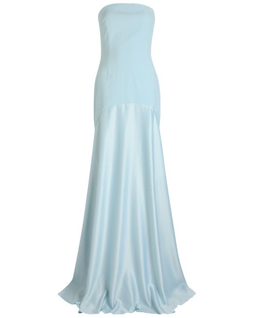 Solace London Blue Alessandra Strapless Satin And Crepe Gown