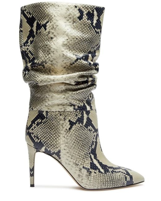 Paris Texas Gray 85 Python-effect Leather Mid-calf Boots