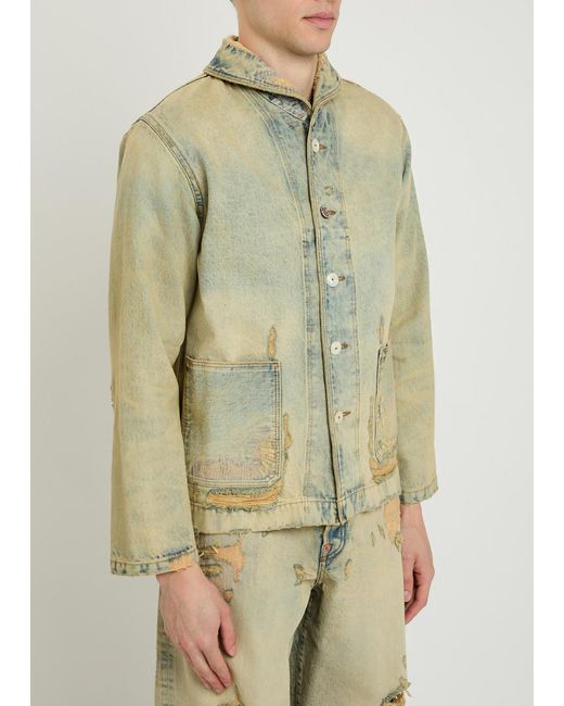 KENZO Green Shawl-Collar Distressed Jacket for men