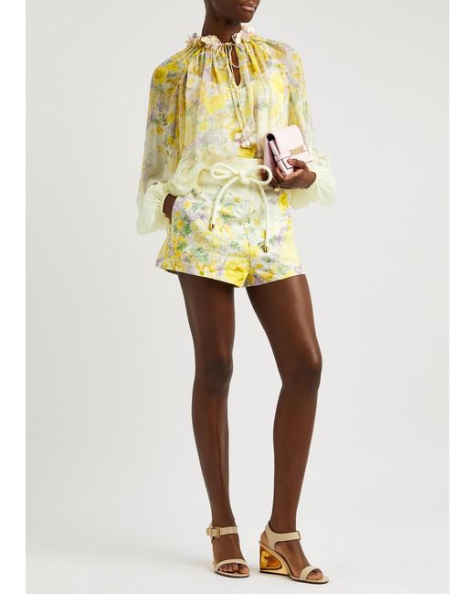 Zimmermann Yellow Harmony Floral-Print Georgette Blouse