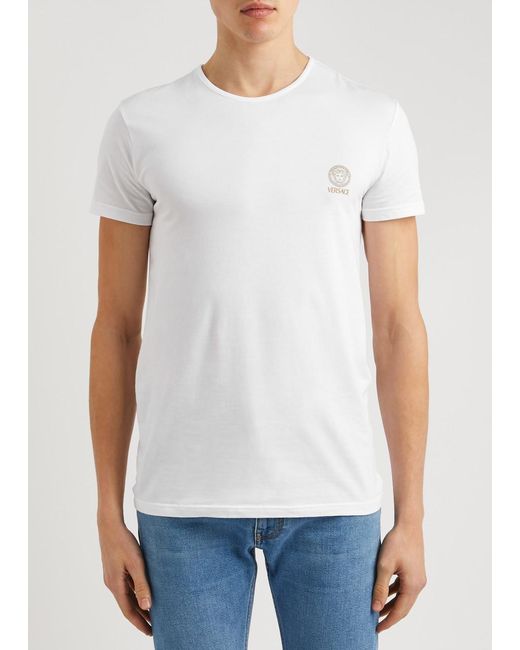 Versace White Logo-print Stretch-cotton T-shirt for men
