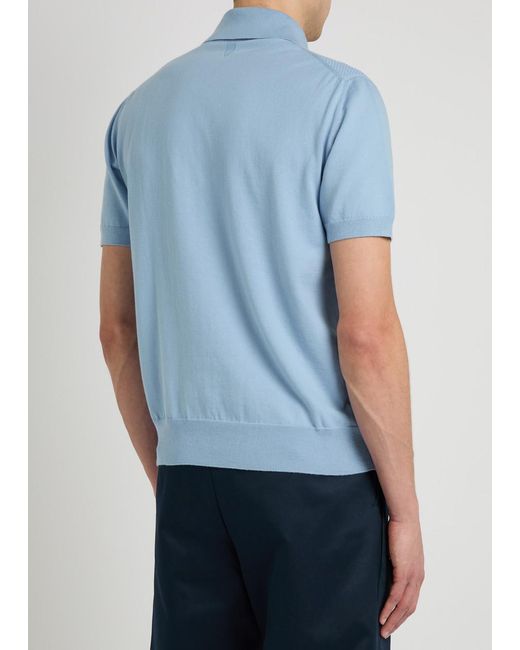 Canali Blue Panelled Cotton Polo for men