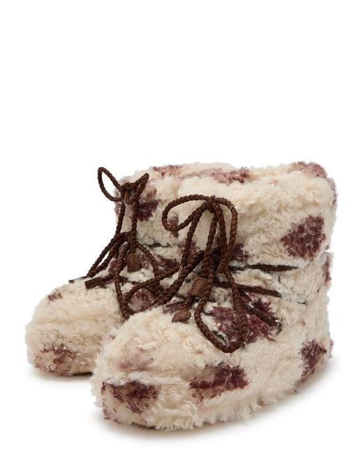 Moon Boot Brown Icon Low Curly Booties With Cow Print