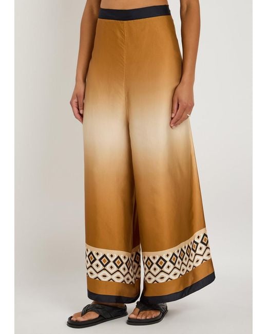 Max Mara Brown Sfere Printed Wide-Leg Satin Trousers