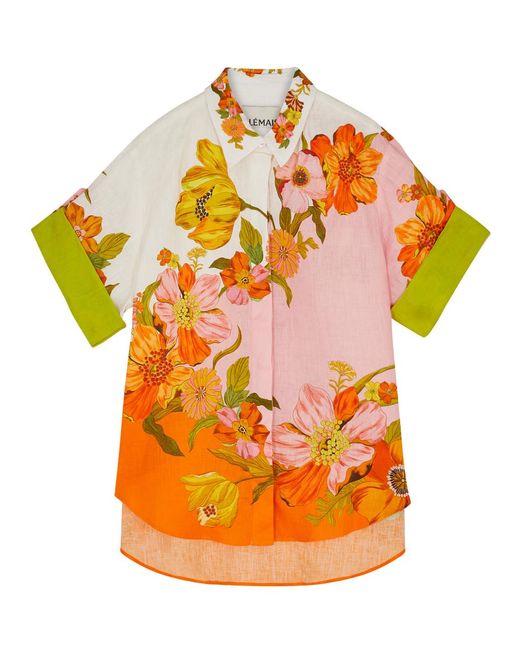 ALÉMAIS Orange Silas Floral-print Linen Shirt
