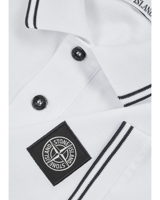 Stone Island White Piqué Cotton Polo Shirt for men