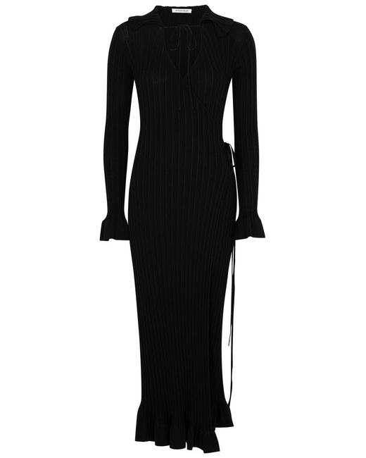 By Malene Birger Black Gianina Ribbed Cotton-blend Maxi Dress