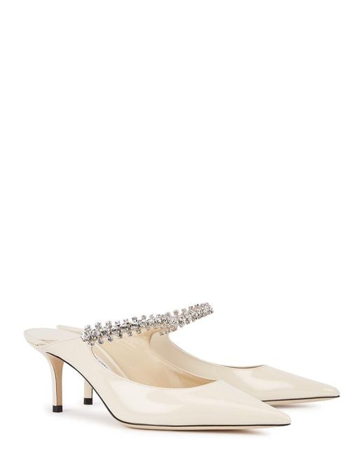 Jimmy Choo Bing 65 Off-white Patent Leather Mules