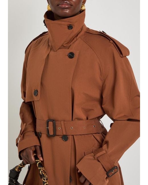 Saint Laurent Brown Double-Breasted Cotton And Silk-Blend Trench Coat