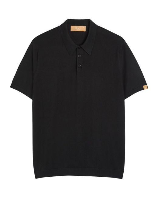 Now You Live Black Pickwell Fine-Knit Cotton Polo Shirt for men