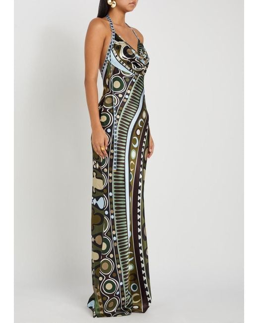 Emilio Pucci Multicolor Printed Halterneck Satin-Silk Maxi Dress