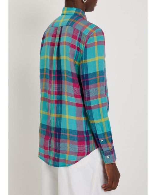 Polo Ralph Lauren Blue Plaid Linen Shirt
