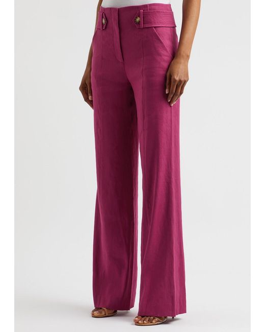 Veronica Beard Red Sunny Wide-Leg Linen-Blend Trousers