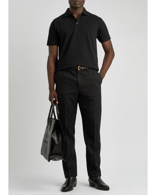 Saint Laurent Black Logo-Embroidered Piqué Cotton Polo Shirt for men