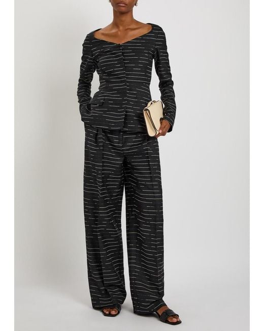 LIBEROWE Black Mika Striped Wool-Blend Trousers