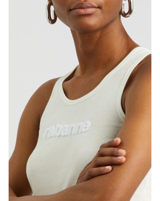 Rabanne White Rabanne Logo-Flocked Stretch-Jersey Tank