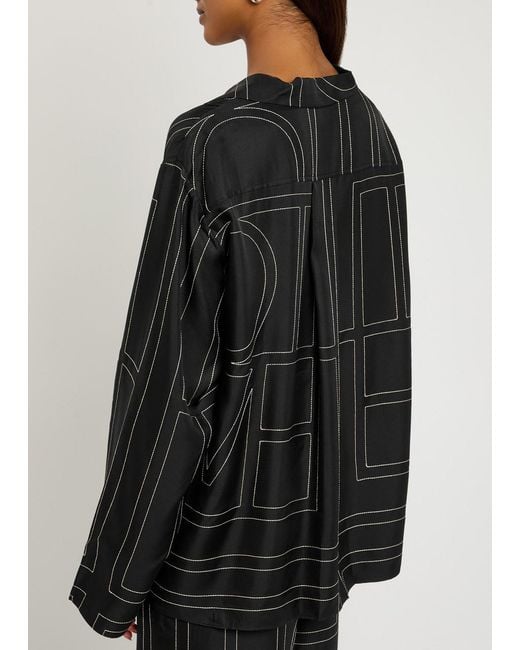 Totême Black Logo-Embroidered Silk-Satin Shirt