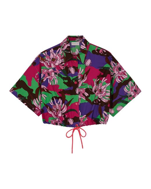 Moncler Red Floral-print Cotton-poplin Shirt