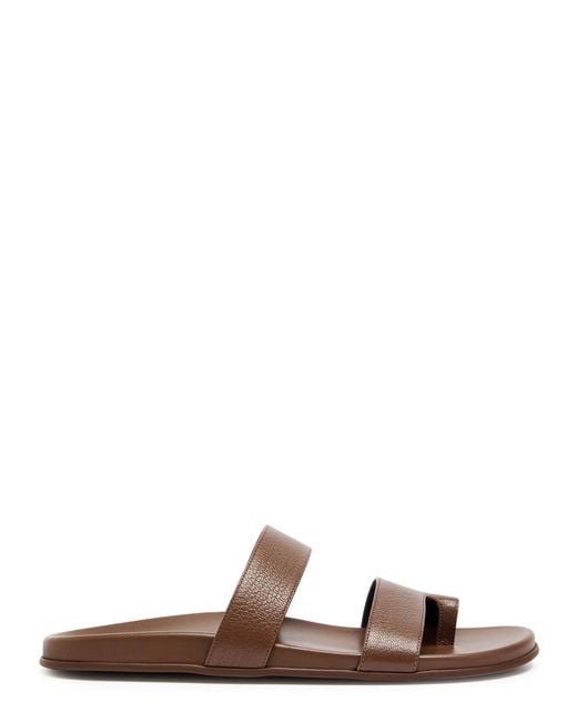 The Row Brown Hugh Grained Leather Sliders