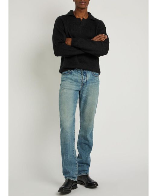 CHERRY LA Black Logo Knitted Alpaca-Blend Henley Jumper for men