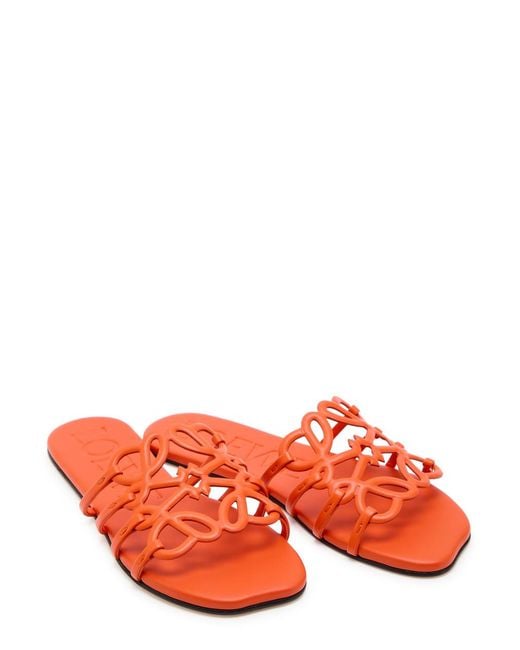 Loewe Red Petal Anagram Leather Sliders