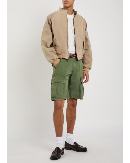 CHERRY LA Green Paint-Splatter Cotton Cargo Shorts for men